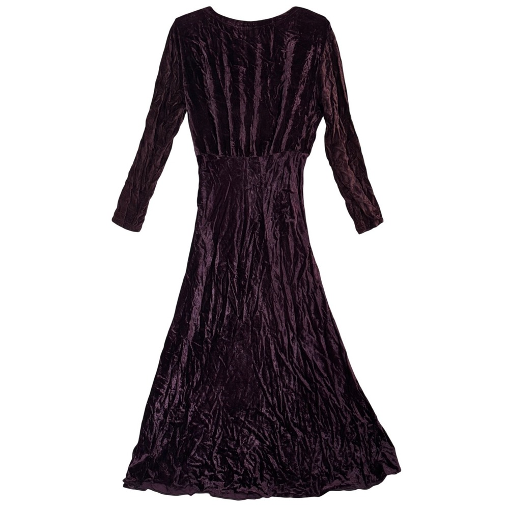 Vntg Nostalgia Plum Purple Velvet Embroidered Maxi Dress Fits M Y2K Goth‎ Grunge - Picture 2 of 13